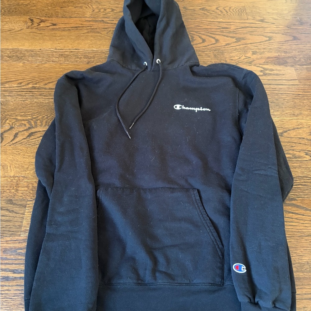 Champion Black Crewneck Hoodie with Script Logo